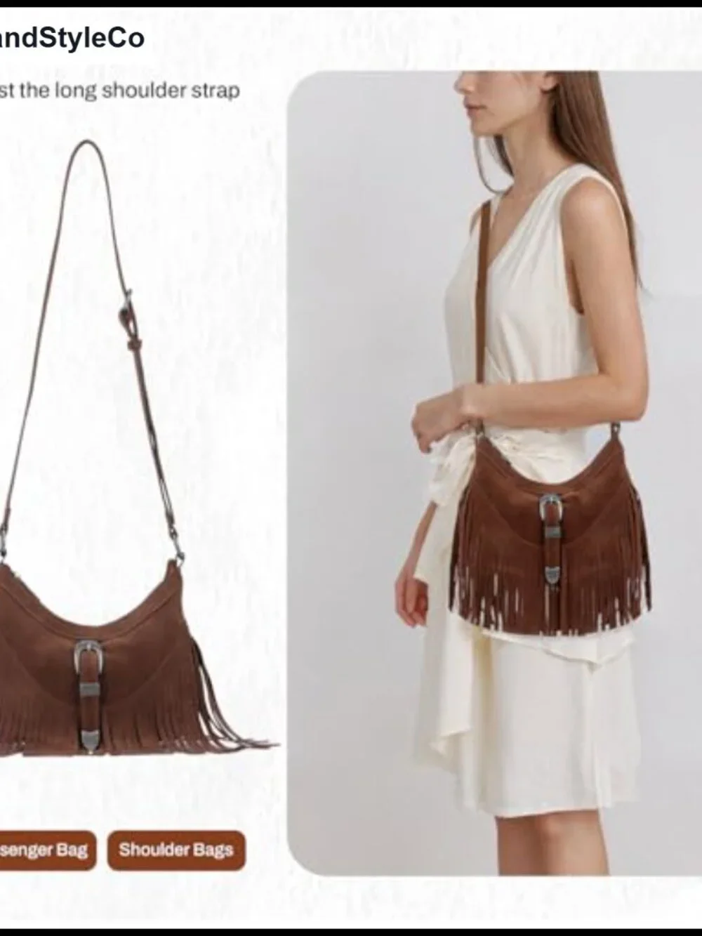 Western Fringe Hobo Purse for Women Tassel Crossbody Bag Faux Leather Shoulder